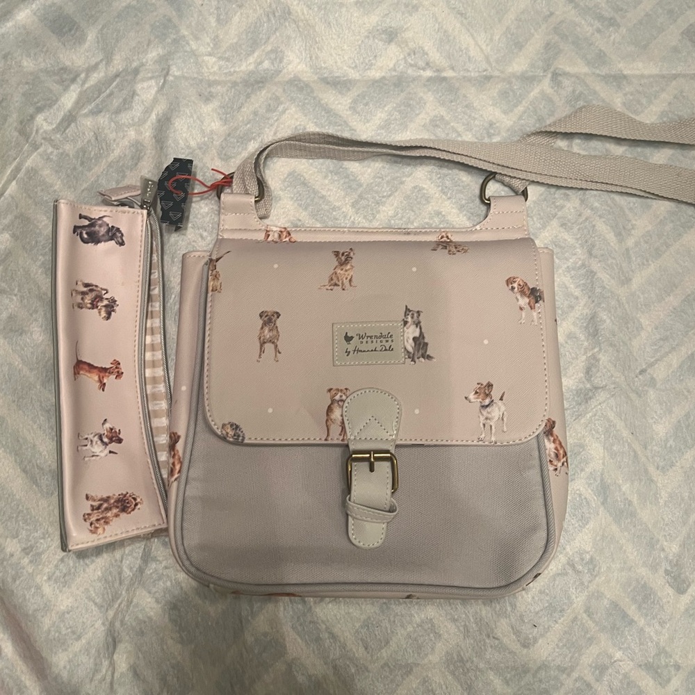 NWT leather purse with dogs on it and make up case